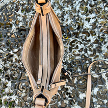 Load image into Gallery viewer, Beige Double Zip 'Arianna' Italian Leather Crossbody Bag (open)