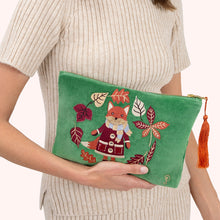 Load image into Gallery viewer, Cosy Foxy Large Velvet Zip Pouch (held)
