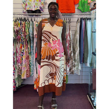 Load image into Gallery viewer, Abstract Print Sleeveless Maxi Dress with Tassel Tie Neck (natural)