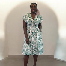 Load image into Gallery viewer, Abstract Swirl Angel Sleeve Midi Dress (sage green)