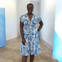 Load image into Gallery viewer, Abstract Swirl Angel Sleeve Midi Dress (Sky blue)