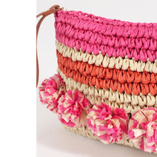 Load image into Gallery viewer, Amalfi Pom Pom Straw Clutch Bag (close up)