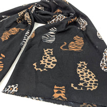 Load image into Gallery viewer, Animal Print Cat Silhouette Scarf – Black