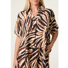 Load image into Gallery viewer, Animal Print Shimmer Shirt Midi Dress (close up)