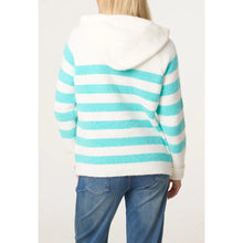 Load image into Gallery viewer, Aqua Stripe Zip-Through Knit Hoodie (back)