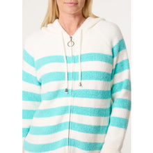 Load image into Gallery viewer, Aqua Stripe Zip-Through Knit Hoodie (close up)