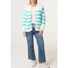 Load image into Gallery viewer, Aqua Stripe Zip-Through Knit Hoodie (open)
