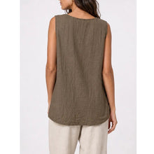 Load image into Gallery viewer, Asymmetric Cotton Linen Sleeveless Top (back)
