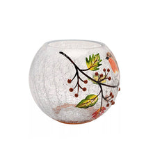 Load image into Gallery viewer, Autumn Robin Crackle Glass Tealight Holder (side)
