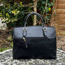 Load image into Gallery viewer, Black Elegant 'Marianne' Italian Leather Work Bag (back)