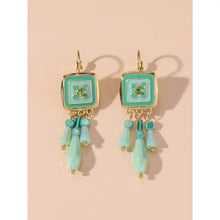 Load image into Gallery viewer, Green Square & Dangle Rhinestones Earrings