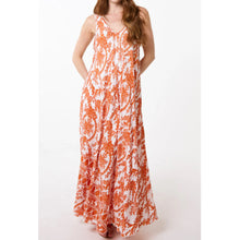 Load image into Gallery viewer, Orange Floral Paisley V-Neck Maxi Dress (front)