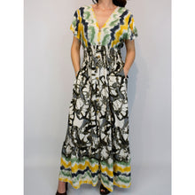 Load image into Gallery viewer, Angel Sleeve V-Neck Maxi Dress with Pockets | Black Aztec Tie Dye (pocket)
