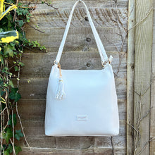 Load image into Gallery viewer, White Twin Handle Tote Bag with Tassel Charm (front)