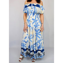 Load image into Gallery viewer, Bardot with Pockets Maxi Dress | Azure Bloom