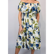 Load image into Gallery viewer, Bardot with Pockets Midi Dress | Bluebell Garden