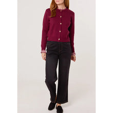 Load image into Gallery viewer, Berry Button-Up Truffle Trim Knit Cardigan (full)