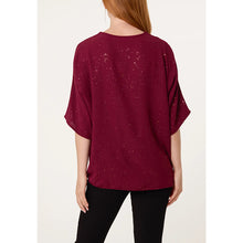 Load image into Gallery viewer, Berry Sparkle Tie-Front Blouse (back)