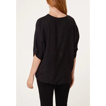 Load image into Gallery viewer, Black Sparkle Tie-Front Blouse (back)