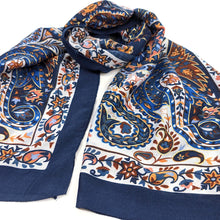 Load image into Gallery viewer, Blue Garden Paisley Print Scarf (Close up)
