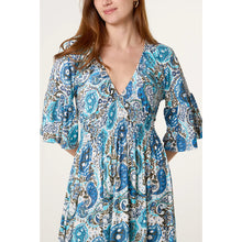Load image into Gallery viewer, Blue Lagoon Paisley Maxi Dress (close up)