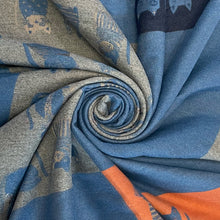 Load image into Gallery viewer, Blue & Orange Playful Cat Parade Scarf (swirl)