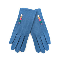 Load image into Gallery viewer, Blue Suedette Gloves with Multicolour Button Detail