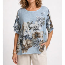 Load image into Gallery viewer, Botanical Floral Cotton Top (Sky blue)