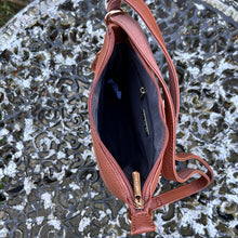Load image into Gallery viewer, Cognac Crossbody Bag with Front Zip Pockets (open)