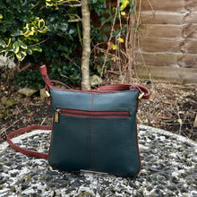 Load image into Gallery viewer, Dark Green & Tan 'Hazel' Flat Leather Crossbody Bag (back)