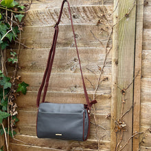 Load image into Gallery viewer, Two Tone Classic 'Brenda' Leather Crossbody Bag | Grey & Tan (front)