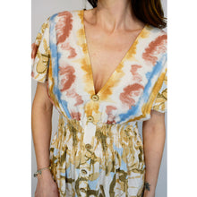 Load image into Gallery viewer, Angel Sleeve V-Neck Maxi Dress with Pockets | Pastel Aztec Tie Dye (close up)