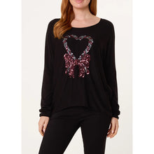 Load image into Gallery viewer, Candy Cane Bow Heart Black Knit Top