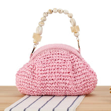Load image into Gallery viewer, Capri Beaded Handle Woven Clutch (Blush Pink)