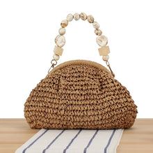 Load image into Gallery viewer, Capri Beaded Handle Woven Clutch (Natural Sand)