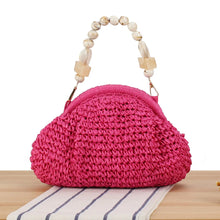 Load image into Gallery viewer, Capri Beaded Handle Woven Clutch (Pink)