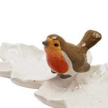 Load image into Gallery viewer, Ceramic Robin Double Leaf Trinket Dish – Cream (close up)