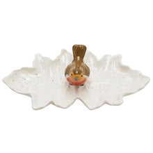 Load image into Gallery viewer, Ceramic Robin Double Leaf Trinket Dish – Cream (top view)