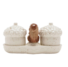 Load image into Gallery viewer, Ceramic Squirrel Acorn Salt & Pepper Shakers with Tray (back)