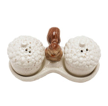 Load image into Gallery viewer, Ceramic Squirrel Acorn Salt & Pepper Shakers with Tray (top view)