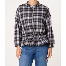 Load image into Gallery viewer, Check Print Drawstring Waist Zip Jacket