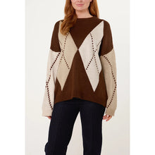 Load image into Gallery viewer, Chestnut & Cream Argyle Knit Jumper