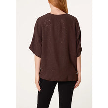 Load image into Gallery viewer, Chocolate Sparkle Tie-Front Blouse (back)