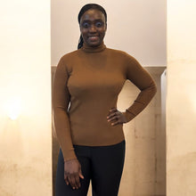 Load image into Gallery viewer, Chocolate Stretchy Ribbed Fine Knit Basic Polo Neck Jumper