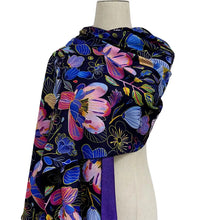 Load image into Gallery viewer, Colourful Orchid Print Wool Scarf (on model)