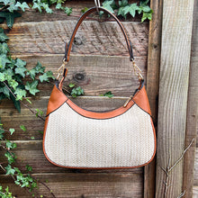 Load image into Gallery viewer, Cognac Santorini Woven Scoop Shoulder Bag (back)
