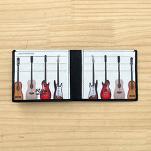 Load image into Gallery viewer, Retro Row of Guitars Leather Wallet (open)