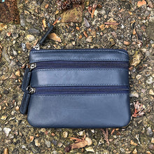 Load image into Gallery viewer, Navy Soft Leather 3 Zip Coin Purse By Zen
