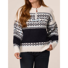 Load image into Gallery viewer, Dansk Fair Isle Quarter Zip Soft Knit Jumper – Navy & Cream