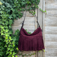 Load image into Gallery viewer, David Jones Fringe Hobo Crossbody Bag (Bordeaux)